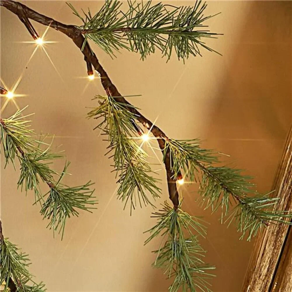 Lighted Christmas Pine Garland Battery Operated with Timer 6FT 48 Warm